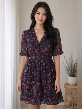 Madewell Freesia Floral Ruffled Chiffon Mini Dress
